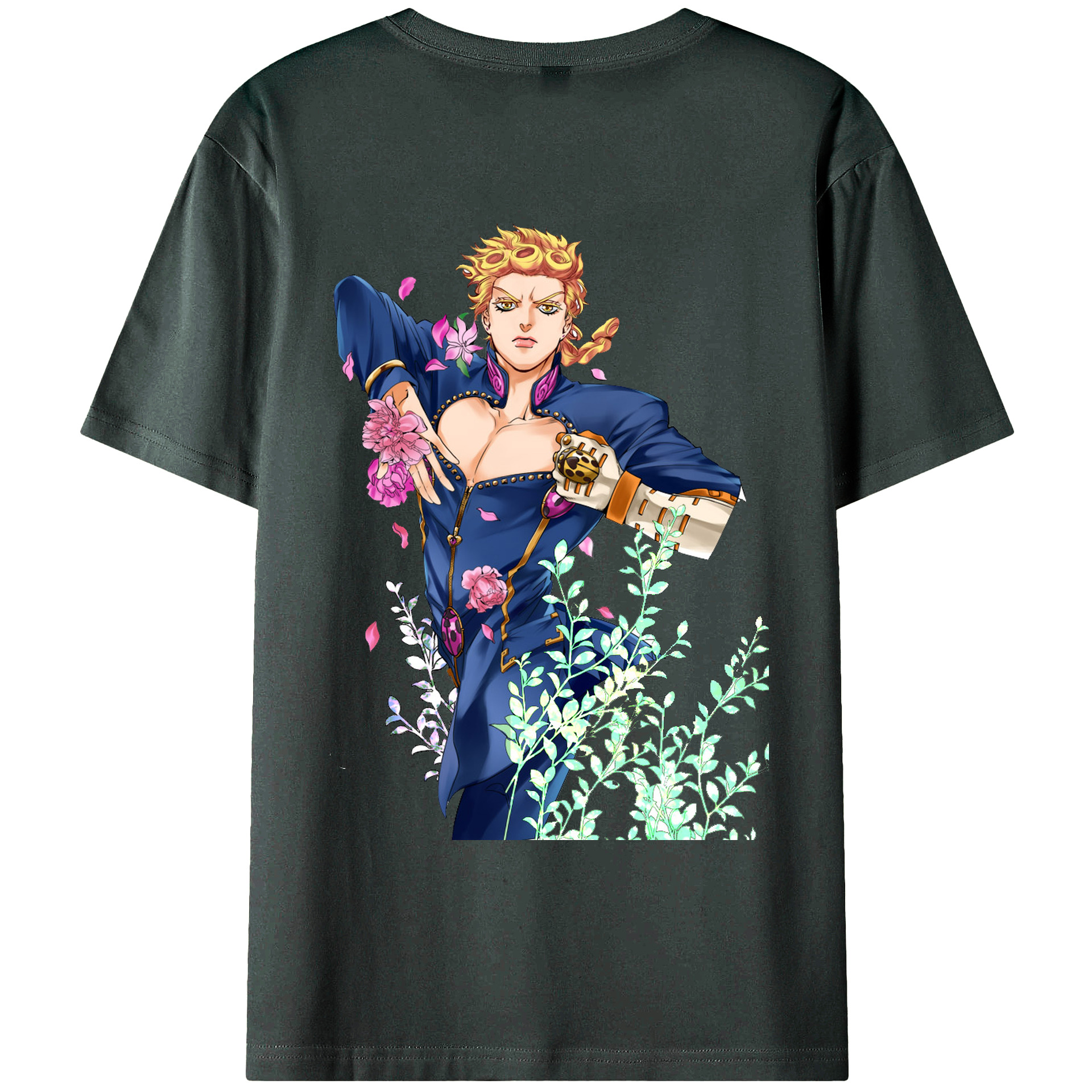 （画像用） ジョジョの奇妙な冒険 ジョルノ?ジョバァーナ JoJo's Bizarre Adventure Giorno Giovanna 綿100％ メンズ半袖Tシャツ（バックプリント） 通気性